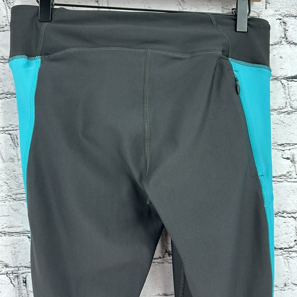 🏷️ UNDER ARMOUR Mileage Heatgear Compression Tights LARGE Gray/Aqua Blue EUC - Picture 6 of 9